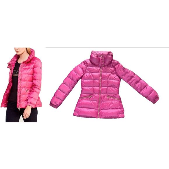Emporio‎ Armani EA7 Down Puffer Jacket Funnel Neck Hooded sz S Fuchsia Pi… - Picture 1 of 12